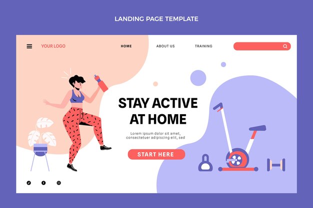 Página de inicio de fitness abstracto de diseño plano