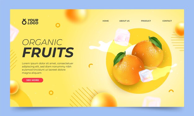 Página de inicio de frutas de diseño realista y plano.