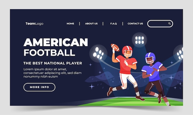 Vector gratuito página de inicio de fútbol americano de diseño plano