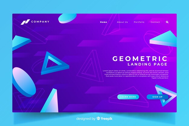 Página de inicio geométrica 3D con degradado morado