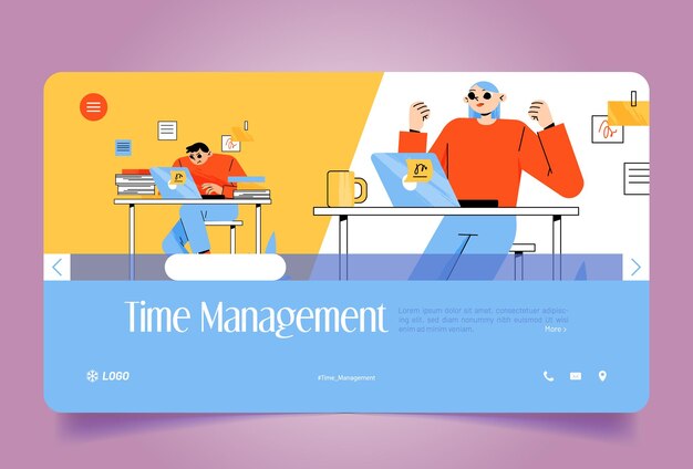 Página de inicio de gestión del tiempo con trabajadores de oficina