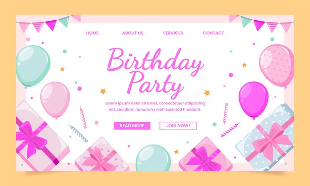 Página de inicio de globos de cumpleaños dibujados a mano