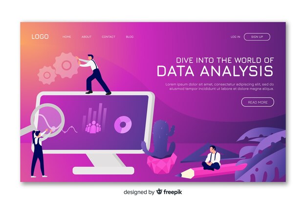 Vector gratuito página de inicio de gradiente con análisis de datos