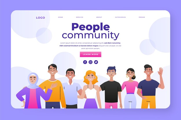 Página de inicio de grupo de personas de diseño plano dibujado a mano