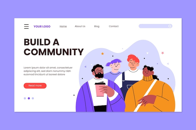 Página de inicio de grupo de personas de diseño plano dibujado a mano