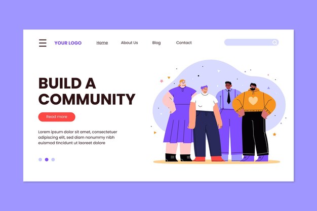 Página de inicio de grupo de personas de diseño plano dibujado a mano