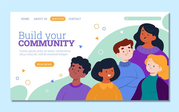 Página de inicio de grupo de personas de diseño plano dibujado a mano
