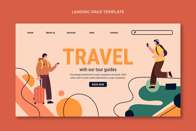 Página de inicio de guías de viaje de diseño plano