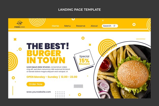 Página de inicio de hamburguesas de diseño plano