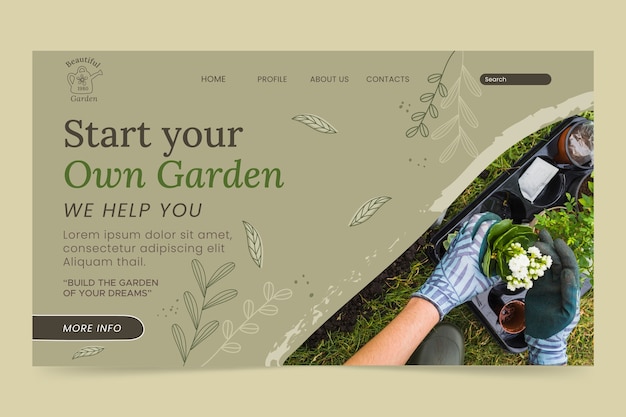 Vector gratuito página de inicio de hobby de jardinería dibujada a mano