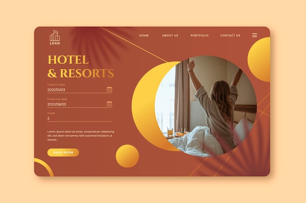 Vector gratuito página de inicio del hotel con foto