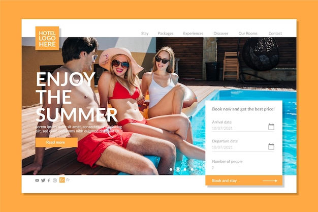 Vector gratuito página de inicio del hotel con foto