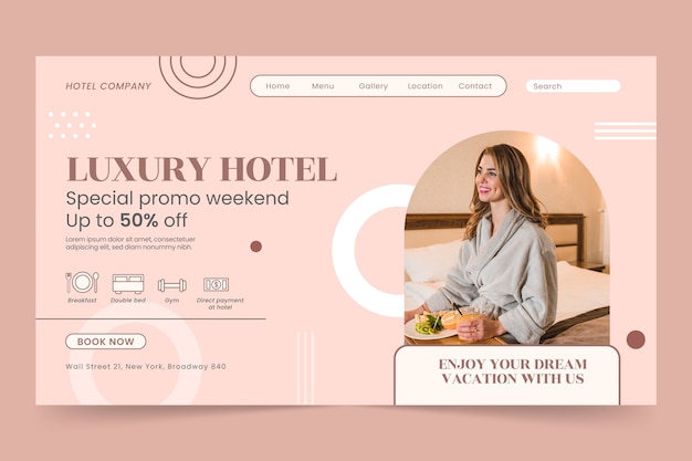 Vector gratuito página de inicio de hotel de lujo de diseño plano