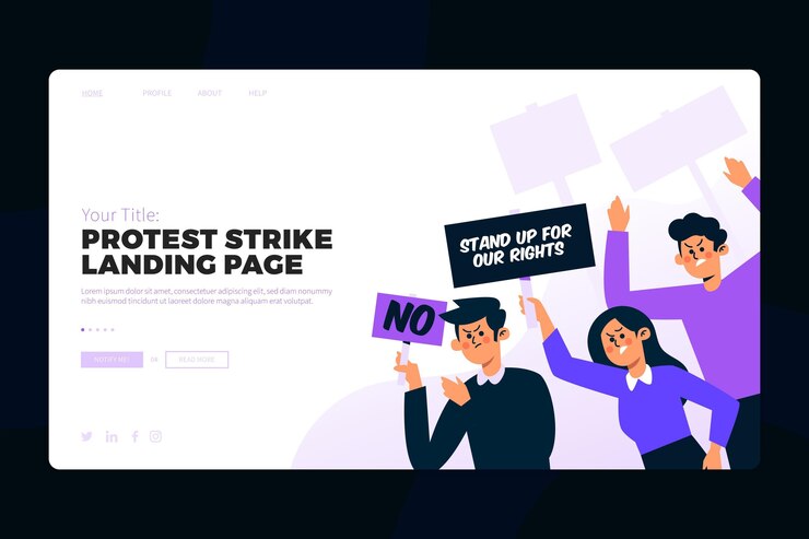Vector gratuito página de inicio de huelga de protesta