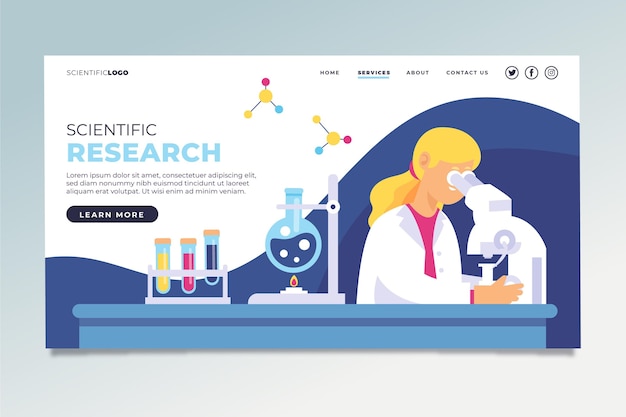 Página de inicio ilustrada de investigación científica