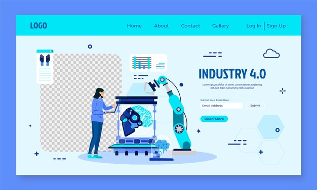 Vector gratuito página de inicio de la industria 4.0 dibujada a mano
