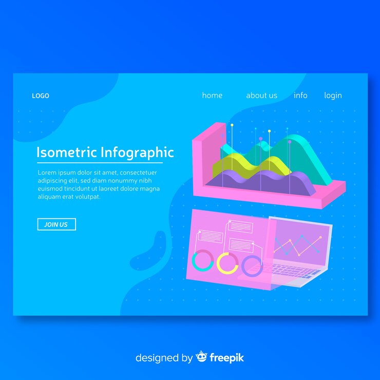 Vector gratuito página de inicio de infografía isométrica