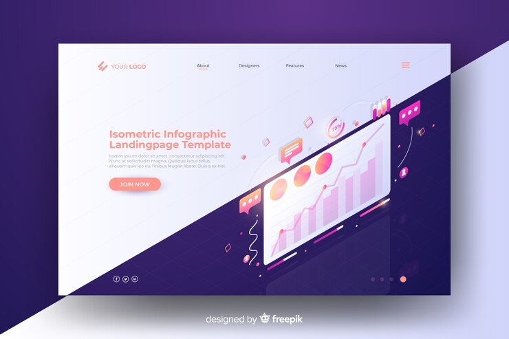 Vector gratuito página de inicio de infografía isométrica