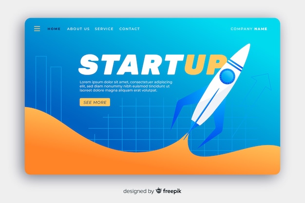 Vector gratuito página de inicio de inicio con cohete volador