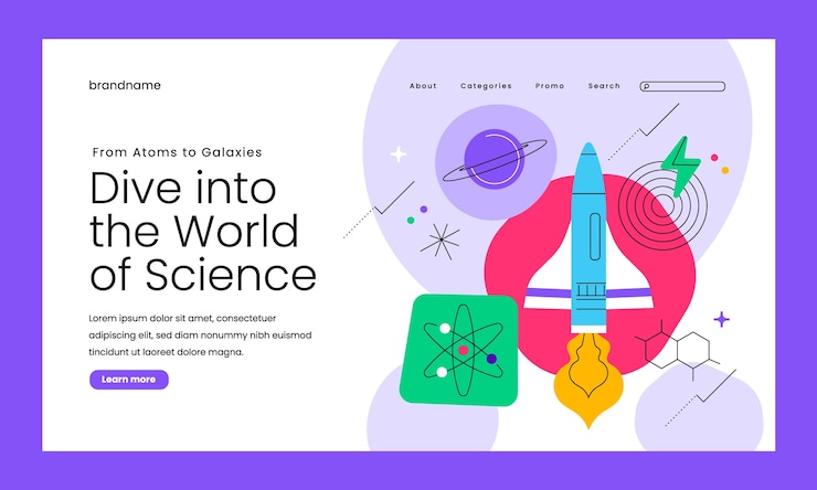 Vector gratuito página de inicio de investigación científica de diseño plano.