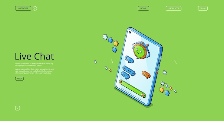 Vector gratuito página de inicio isométrica de chat en vivo, soporte de clientes en línea, servicio de operador, comunicación de línea directa. smartphone con ventana de diálogo en pantalla, aplicación de mensajería para clientes, banner web de vector 3d