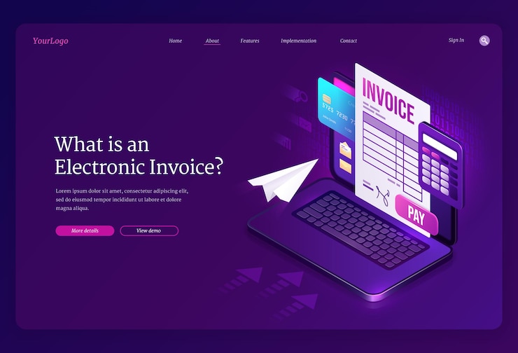 Vector gratuito página de inicio isométrica de factura electrónica.