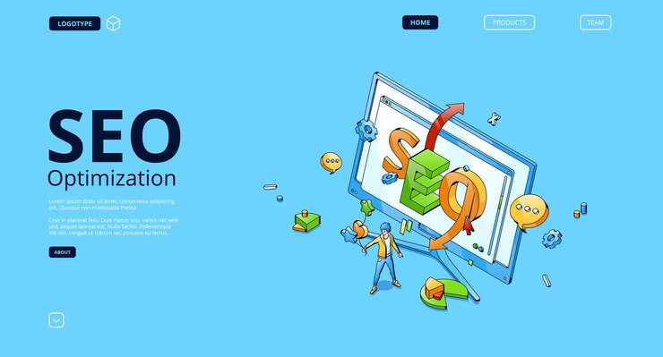 Vector gratuito página de inicio isométrica de optimización seo
