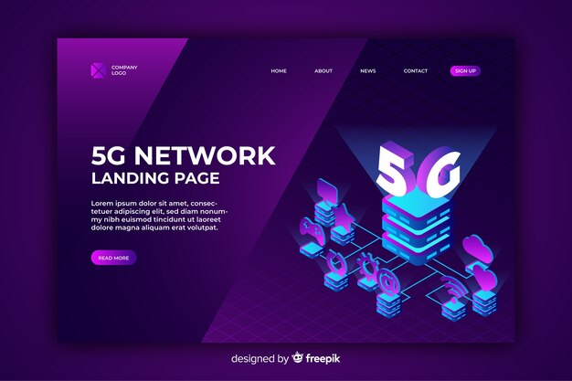 Página de inicio isométrica de red 5g