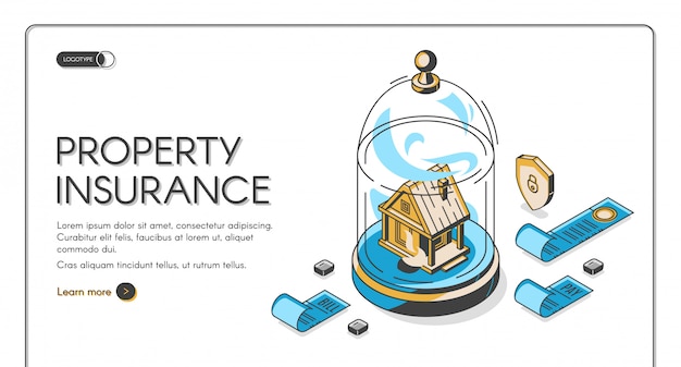Página de inicio isométrica del seguro de propiedad