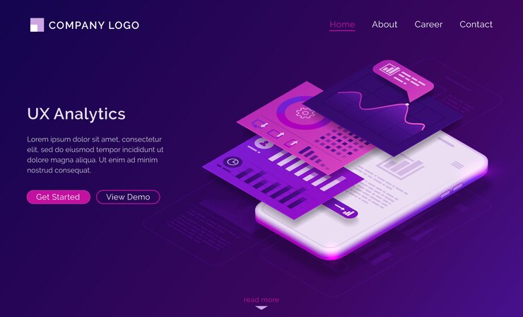 Vector gratuito página de inicio isométrica del tablero de análisis ui ux