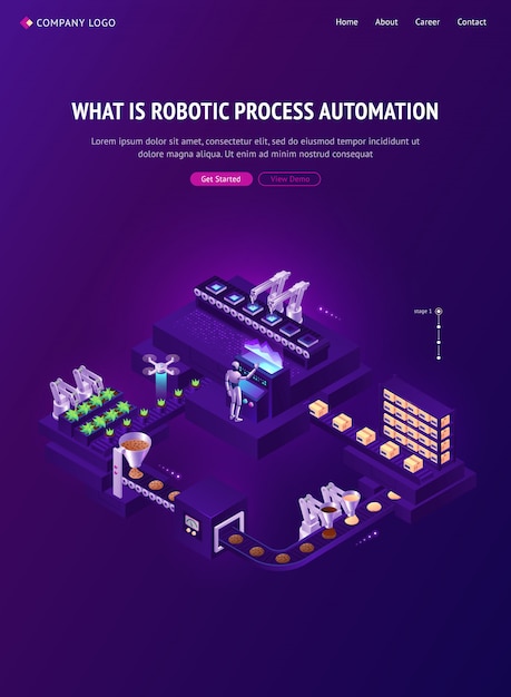 Página de inicio isométrica de tecnologías de automatización