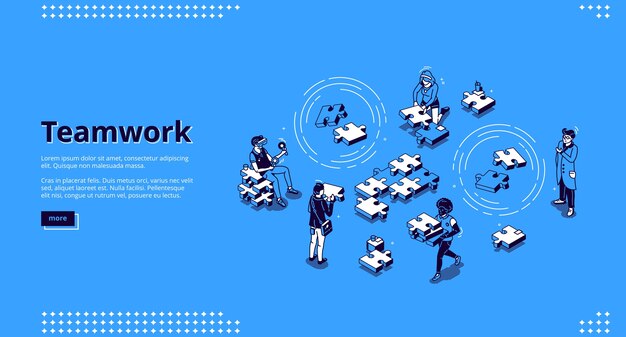 Página de inicio isométrica del trabajo en equipo.
