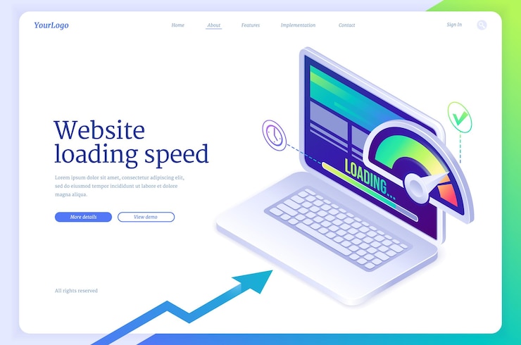 Vector gratuito página de inicio isométrica de velocidad de carga del sitio web