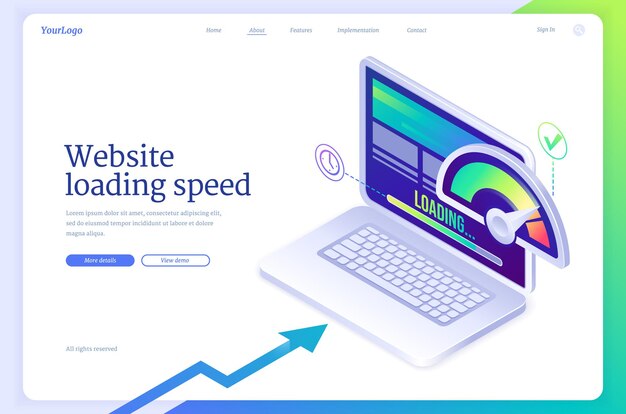 Página de inicio isométrica de velocidad de carga del sitio web