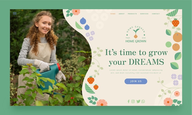 Vector gratuito página de inicio de jardinería de diseño plano con plantas