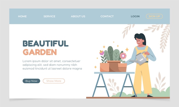 Vector gratuito página de inicio de jardinería de diseño plano con plantas