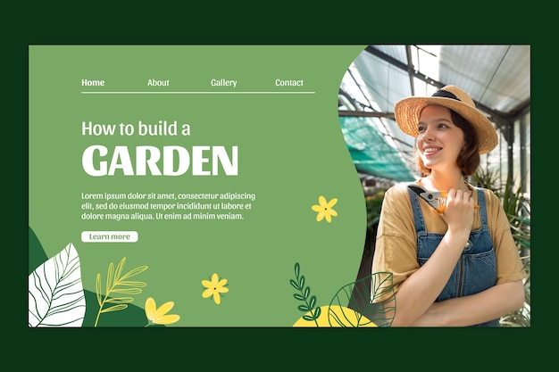 Vector gratuito página de inicio de jardinería plana dibujada a mano