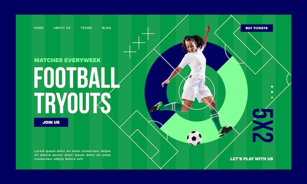 Vector gratuito página de inicio del juego de fútbol de diseño plano
