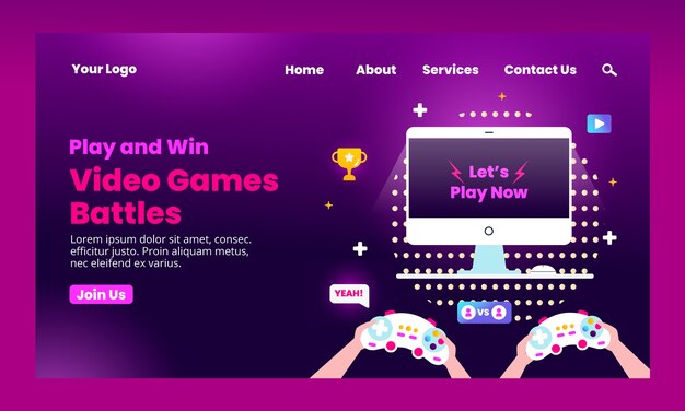 Página de inicio de juegos de neón dibujada a mano