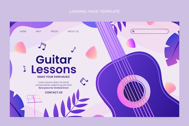 Vector gratuito página de inicio de lecciones de guitarra degradada