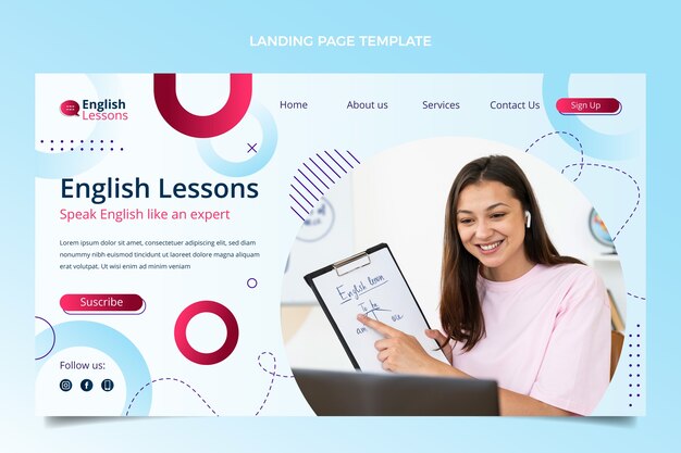 Página de inicio de lecciones de inglés degradado