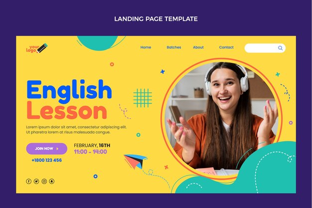 Página de inicio de lecciones de inglés dibujadas a mano