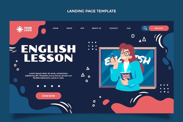 Vector gratuito página de inicio de lecciones de inglés dibujadas a mano