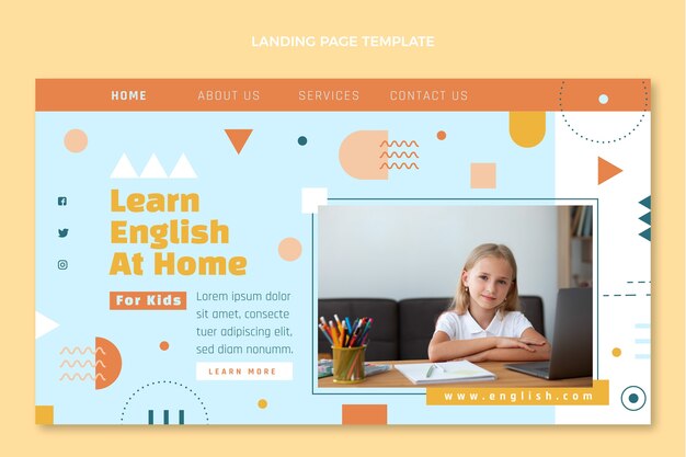 Página de inicio de lecciones de inglés de diseño plano