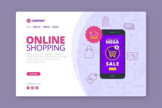 Página de inicio en línea de compras de diseño plano