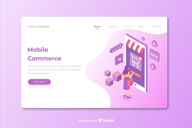 Página de inicio de marketing de comercio móvil