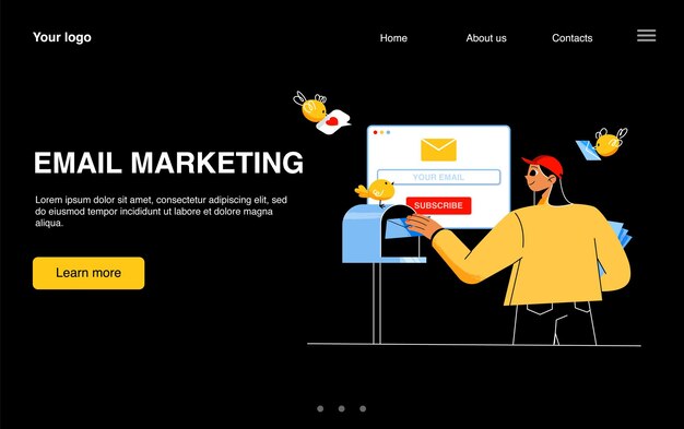 Página de inicio de marketing por correo electrónico con cartero