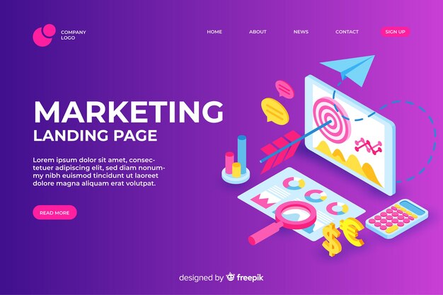 Página de inicio de marketing de diseño isométrico