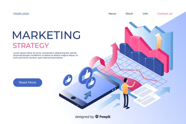 Página de inicio de marketing en estilo isométrico