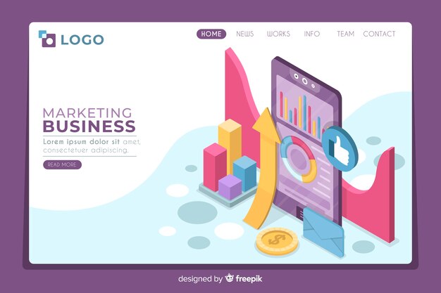 Página de inicio de marketing isométrica moderna